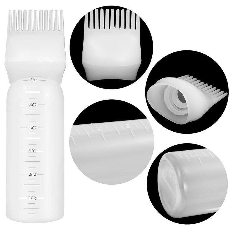 ONLYFU 4Pcs Root Comb Applicator Bottle, 6 Ounce Hair Dye Bottles with Comb and Graduated Scale Plastic Hair Oil Brush for Hair Care and Color, White - Image 3